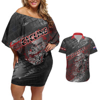 Personalised Cycling New Zealand Couples Matching Off Shoulder Short Dress and Hawaiian Shirt Aotearoa Pride Sportswear LT22 Red - Polynesian Pride