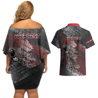 Personalised Cycling New Zealand Couples Matching Off Shoulder Short Dress and Hawaiian Shirt Aotearoa Pride Sportswear LT22 - Polynesian Pride