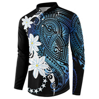 Cook Islands Maori Language Week Button Sweatshirt Tiare Maori Kuki Airani Blue Pattern LT22 - Polynesian Pride
