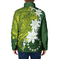 Cook Islands Maori Language Week Padded Jacket Tiare Maori Kuki Airani Green Pattern LT22 - Polynesian Pride
