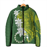 Cook Islands Maori Language Week Padded Jacket Tiare Maori Kuki Airani Green Pattern LT22 - Polynesian Pride