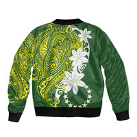 Cook Islands Maori Language Week Sleeve Zip Bomber Jacket Tiare Maori Kuki Airani Green Pattern LT22 - Polynesian Pride