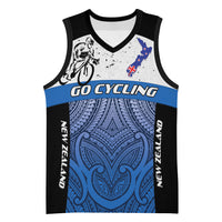 Personalised Cycling New Zealand Basketball Jersey Aotearoa Map Fern Maori Pattern
