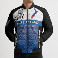 Personalised Cycling New Zealand Bomber Puffer Jacket Aotearoa Map Fern Maori Pattern