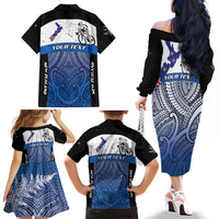 Personalised Cycling New Zealand Family Matching Off The Shoulder Long Sleeve Dress and Hawaiian Shirt Aotearoa Map Fern Maori Pattern LT22 - Polynesian Pride