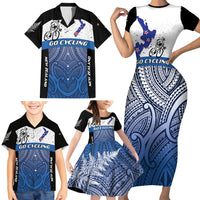 Personalised Cycling New Zealand Family Matching Short Sleeve Bodycon Dress and Hawaiian Shirt Aotearoa Map Fern Maori Pattern LT22 - Polynesian Pride