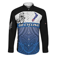 Personalised Cycling New Zealand Family Matching Short Sleeve Bodycon Dress and Hawaiian Shirt Aotearoa Map Fern Maori Pattern LT22 Dad's Shirt - Long Sleeve Blue - Polynesian Pride