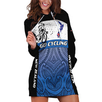 Personalised Cycling New Zealand Hoodie Dress Aotearoa Map Fern Maori Pattern LT22 Blue - Polynesian Pride