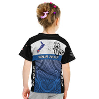 Personalised Cycling New Zealand Kid T Shirt Aotearoa Map Fern Maori Pattern