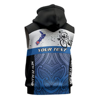 Personalised Cycling New Zealand Sleeveless Hoodie Aotearoa Map Fern Maori Pattern