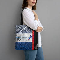 Personalised Cycling New Zealand Tote Bag Aotearoa Map Fern Maori Pattern