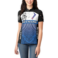 Personalised Cycling New Zealand Women Polo Shirt Aotearoa Map Fern Maori Pattern LT22 - Polynesian Pride