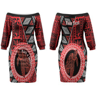Personalised Tonga Language Week Couples Matching Off The Shoulder Long Sleeve Dress and Long Sleeve Button Shirt Heilala Turtle Malo E Lelei LT22 - Polynesian Pride