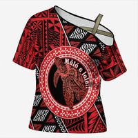 Personalised Tonga Language Week Cross Shoulder Shirt Heilala Turtle Malo E Lelei LT22 Female Red - Polynesian Pride