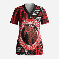 Personalised Tonga Language Week Scrub Top Heilala Turtle Malo E Lelei LT22 Adult Red - Polynesian Pride