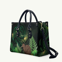 Kiwi New Zealand Personalised Leather Bag Aotearoa Map Silver Fern Koru Pattern