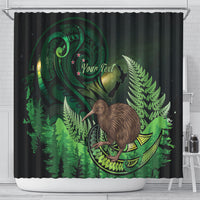 Kiwi New Zealand Personalised Shower Curtain Aotearoa Map Silver Fern Koru Pattern