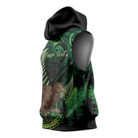 Kiwi New Zealand Personalised Sleeveless Hoodie Aotearoa Map Silver Fern Koru Pattern