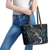New Zealand Huia Bird Leather Tote Bag Paua Shell Maori Pattern