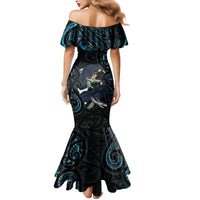 New Zealand Huia Bird Mermaid Dress Paua Shell Maori Pattern