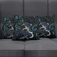 New Zealand Huia Bird Pillow Cover Paua Shell Maori Pattern