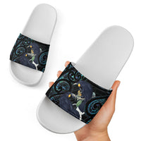 New Zealand Huia Bird Slide Sandals Paua Shell Maori Pattern