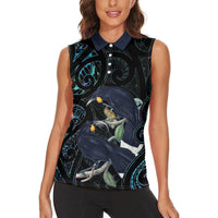 New Zealand Huia Bird Women Sleeveless Polo Shirt Paua Shell Maori Pattern LT22 - Polynesian Pride