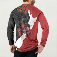 Kiwi New Zealand Personalised Button Sweatshirt NZ Map Pohutukawa Fern Maori Pattern