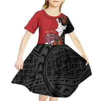 Kiwi New Zealand Personalised Kid Short Sleeve Dress NZ Map Pohutukawa Fern Maori Pattern LT22 - Polynesian Pride