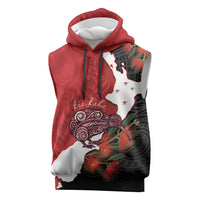 Kiwi New Zealand Personalised Sleeveless Hoodie NZ Map Pohutukawa Fern Maori Pattern LT22 Red - Polynesian Pride