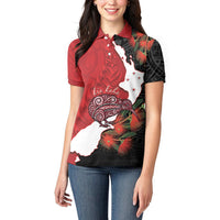 Kiwi New Zealand Personalised Women Polo Shirt NZ Map Pohutukawa Fern Maori Pattern LT22 - Polynesian Pride