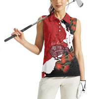 Kiwi New Zealand Personalised Women Sleeveless Polo Shirt NZ Map Pohutukawa Fern Maori Pattern LT22 - Polynesian Pride