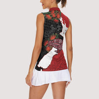 Kiwi New Zealand Personalised Women Sleeveless Polo Shirt NZ Map Pohutukawa Fern Maori Pattern LT22 - Polynesian Pride