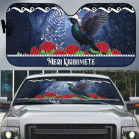 New Zealand Tui Bird Christmas Auto Sun Shade Pohutukawa Xmas Tree Meri Kirihimete LT22 Blue - Polynesian Pride