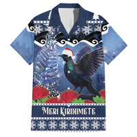 New Zealand Tui Bird Christmas Family Matching Long Sleeve Bodycon Dress and Hawaiian Shirt Pohutukawa Xmas Tree Meri Kirihimete LT22 Dad's Shirt - Short Sleeve Blue - Polynesian Pride