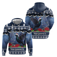 New Zealand Tui Bird Christmas Hoodie Pohutukawa Xmas Tree Meri Kirihimete LT22 - Polynesian Pride