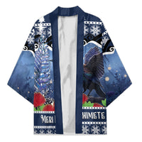 New Zealand Tui Bird Christmas Kimono Pohutukawa Xmas Tree Meri Kirihimete LT22 Unisex Blue - Polynesian Pride