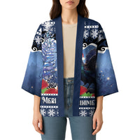 New Zealand Tui Bird Christmas Kimono Pohutukawa Xmas Tree Meri Kirihimete LT22 - Polynesian Pride