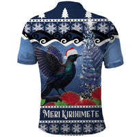 New Zealand Tui Bird Christmas Polo Shirt Pohutukawa Xmas Tree Meri Kirihimete LT22 - Polynesian Pride