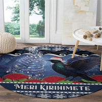 New Zealand Tui Bird Christmas Round Carpet Pohutukawa Xmas Tree Meri Kirihimete LT22 - Polynesian Pride