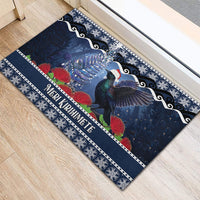 New Zealand Tui Bird Christmas Rubber Doormat Pohutukawa Xmas Tree Meri Kirihimete LT22 - Polynesian Pride