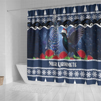 New Zealand Tui Bird Christmas Shower Curtain Pohutukawa Xmas Tree Meri Kirihimete LT22 - Polynesian Pride