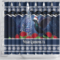 New Zealand Tui Bird Christmas Shower Curtain Pohutukawa Xmas Tree Meri Kirihimete LT22 - Polynesian Pride