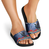 New Zealand Tui Bird Christmas Slide Sandals Pohutukawa Xmas Tree Meri Kirihimete LT22 - Polynesian Pride