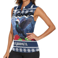 New Zealand Tui Bird Christmas Women Sleeveless Polo Shirt Pohutukawa Xmas Tree Meri Kirihimete LT22 - Polynesian Pride
