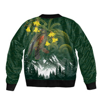 Kea Bird Kowhai New Zealand Bomber Jacket Mountain Landscape Maori Art