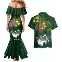 Kea Bird Kowhai New Zealand Couples Matching Mermaid Dress and Hawaiian Shirt Mountain Landscape Maori Art LT22 - Polynesian Pride