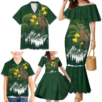 Kea Bird Kowhai New Zealand Family Matching Mermaid Dress and Hawaiian Shirt Mountain Landscape Maori Art LT22 - Polynesian Pride