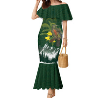 Kea Bird Kowhai New Zealand Mermaid Dress Mountain Landscape Maori Art LT22 Women Green - Polynesian Pride