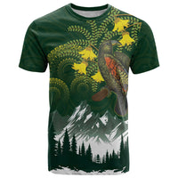 Kea Bird Kowhai New Zealand T Shirt Mountain Landscape Maori Art LT22 Green - Polynesian Pride